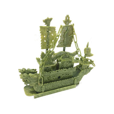 27cm Natural Chinese Jade Dragon Boat Craft For Decor OEM ODM Acceptance