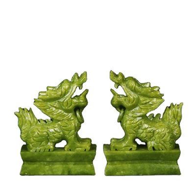 Green Gemstone Feng Shui Engraving Figurine Animal Carved Chinese Year Jade Pixiu Statue for Fengshui Pair of Decoration
