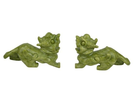 Green Crafts Feng Shui Home Decorations Natural Jade Polished Pixiu Ornaments Pair of 2 with and Print Method Other