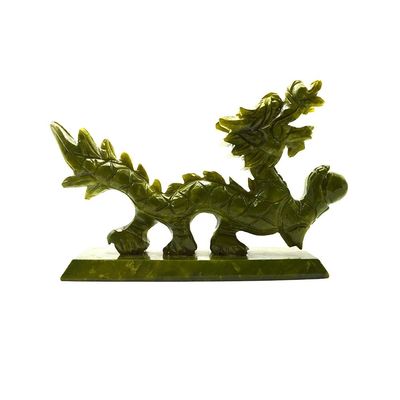 Natural Green Chinese Jade Dragons Engraving in Feng Shui Style for Decorative Pieces