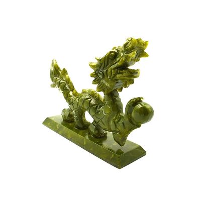 Natural Green Chinese Jade Dragons Engraving in Feng Shui Style for Decorative Pieces