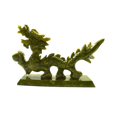 Natural Green Chinese Jade Dragons Engraving in Feng Shui Style for Decorative Pieces