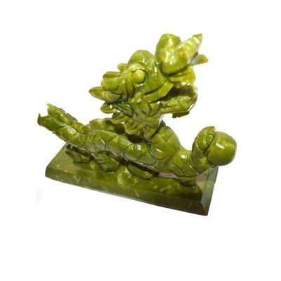 Natural Green Chinese Jade Dragons Engraving in Feng Shui Style for Decorative Pieces