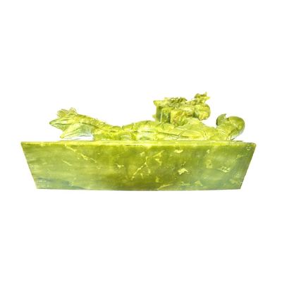 Natural Green Chinese Jade Dragons Engraving in Feng Shui Style for Decorative Pieces
