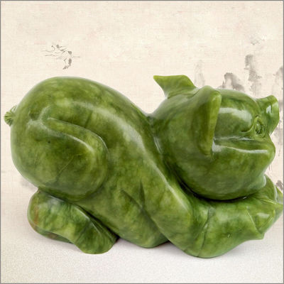 Auspicious Jade Feng Shui Pig Natural Carving Pig Statue Animals for Harmony and Balance