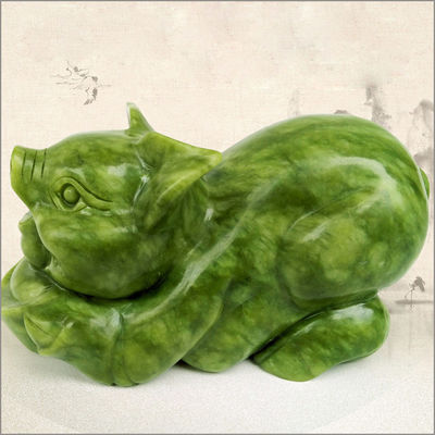 Auspicious Jade Feng Shui Pig Natural Carving Pig Statue Animals for Harmony and Balance