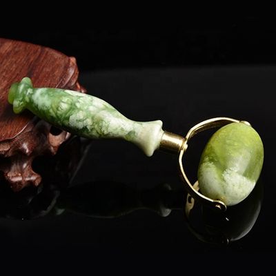 Green Xiuyan Jade Face Roller Gua Sha Welded Metal Jade Massage Roller for Beauty Tools Facial Massager