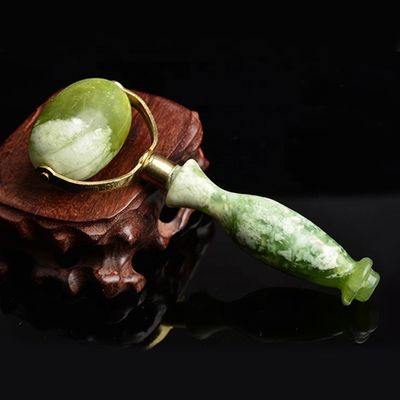 Green Xiuyan Jade Face Roller Gua Sha Welded Metal Jade Massage Roller for Beauty Tools Facial Massager