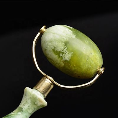 Green Xiuyan Jade Face Roller Gua Sha Welded Metal Jade Massage Roller for Beauty Tools Facial Massager