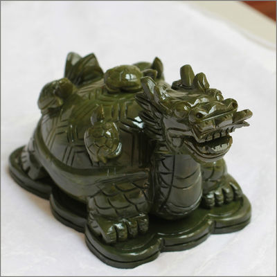 Regional Feature Green Jade Stone Dragon Turtle Statue with OEM ODM Acceptance