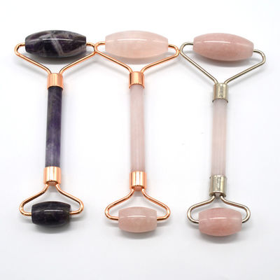 Customized Logo Availabled Rose Gold Jade Roller for Face Skin Care 100% Natural Double Head Rose Quartz Facial Roller Face Slimming