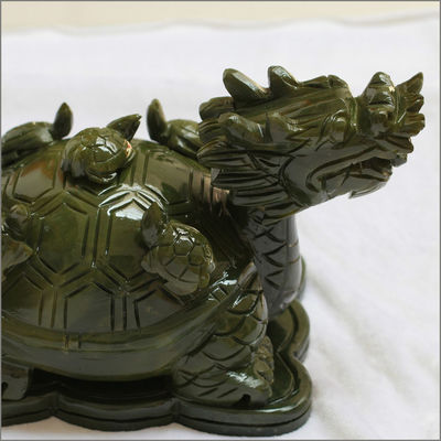Regional Feature Green Jade Stone Dragon Turtle Statue with OEM ODM Acceptance