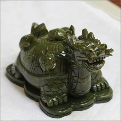 Regional Feature Green Jade Stone Dragon Turtle Statue with OEM ODM Acceptance