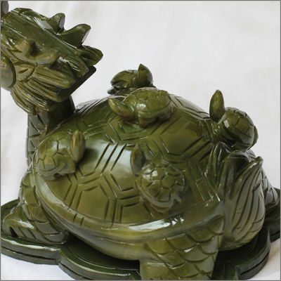 Regional Feature Green Jade Stone Dragon Turtle Statue with OEM ODM Acceptance