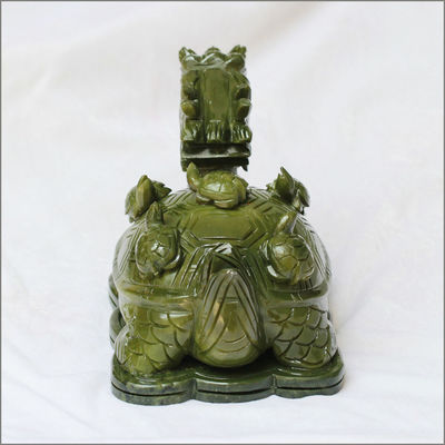 Regional Feature Green Jade Stone Dragon Turtle Statue with OEM ODM Acceptance
