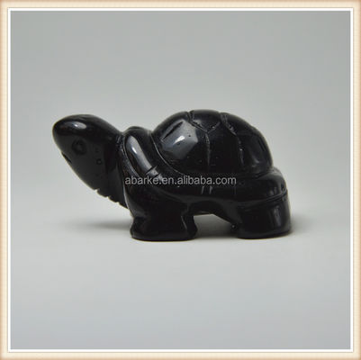 Gemstone Black Obsidian Turtle Carved Stone Animal for Love Theme Decorations