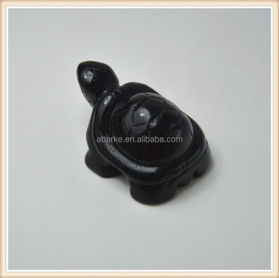 Gemstone Black Obsidian Turtle Carved Stone Animal for Love Theme Decorations