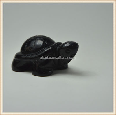 Gemstone Black Obsidian Turtle Carved Stone Animal for Love Theme Decorations