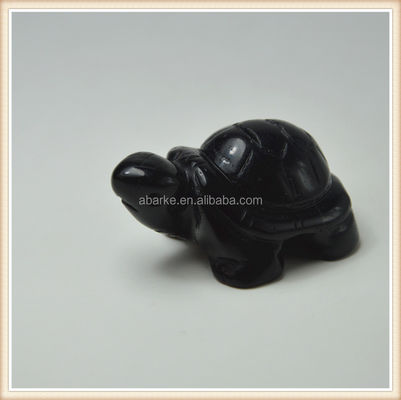 Gemstone Black Obsidian Turtle Carved Stone Animal for Love Theme Decorations