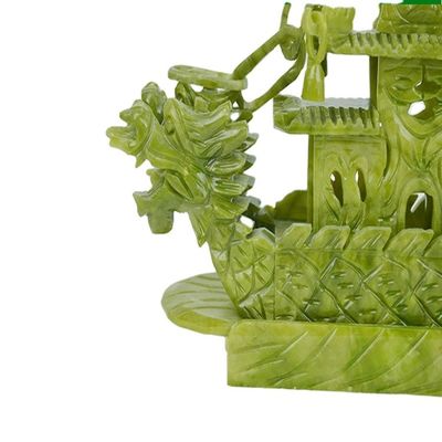 Crafted 28cm Chinese Good Luck Decoration Jade Stone Craft Dragon Boats for Ornament/Gift