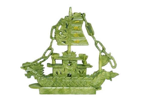 Crafted 28cm Chinese Good Luck Decoration Jade Stone Craft Dragon Boats for Ornament/Gift