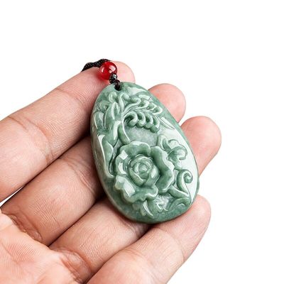Jadeite Peony Flower Magpie Pendant Jade Sweater Chain Stunning Art Collectible Addition for Men and Women