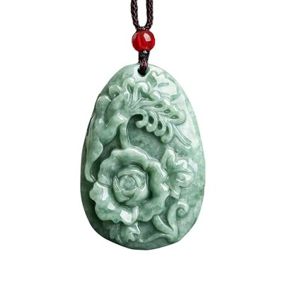 Jadeite Peony Flower Magpie Pendant Jade Sweater Chain Stunning Art Collectible Addition for Men and Women