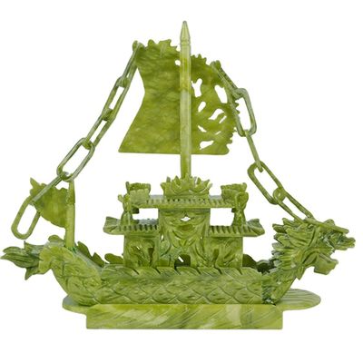 Regional Feature Fengshui Boat Chinese Jade Carved Dragon Boat Crafts Technique Carved