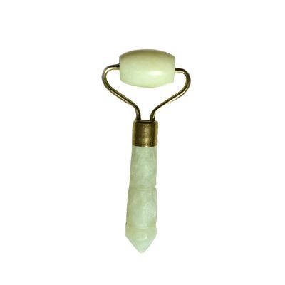 Silver Mini Jade Stone Face Roller for Eye and Face Anti Aging Massage Natural Green Jade Roller Facial Massager 110*55mm