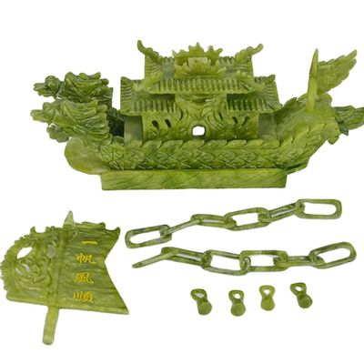 Regional Feature Fengshui Boat Chinese Jade Carved Dragon Boat Crafts Technique Carved