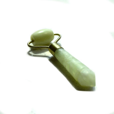 Silver Mini Jade Stone Face Roller for Eye and Face Anti Aging Massage Natural Green Jade Roller Facial Massager 110*55mm