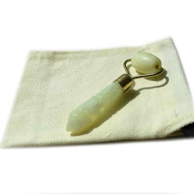 Silver Mini Jade Stone Face Roller for Eye and Face Anti Aging Massage Natural Green Jade Roller Facial Massager 110*55mm