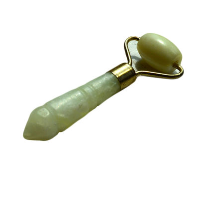 Silver Mini Jade Stone Face Roller for Eye and Face Anti Aging Massage Natural Green Jade Roller Facial Massager 110*55mm
