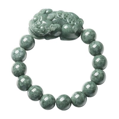 Carved Jadeite Bracelet Oil Green Pixiu Men And Women Charm Bracelets Accessories Birthday Gift Ring 13mm Beads Diameter