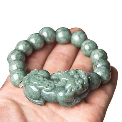 Carved Jadeite Bracelet Oil Green Pixiu Men And Women Charm Bracelets Accessories Birthday Gift Ring 13mm Beads Diameter