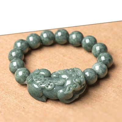 Carved Jadeite Bracelet Oil Green Pixiu Men And Women Charm Bracelets Accessories Birthday Gift Ring 13mm Beads Diameter