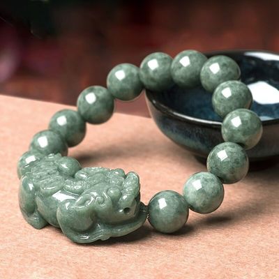 Carved Jadeite Bracelet Oil Green Pixiu Men And Women Charm Bracelets Accessories Birthday Gift Ring 13mm Beads Diameter