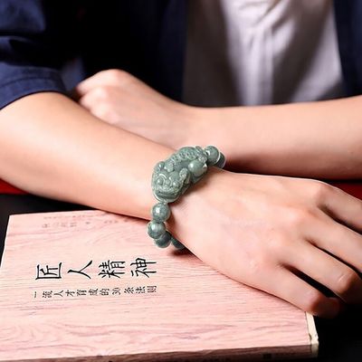 Carved Jadeite Bracelet Oil Green Pixiu Men And Women Charm Bracelets Accessories Birthday Gift Ring 13mm Beads Diameter