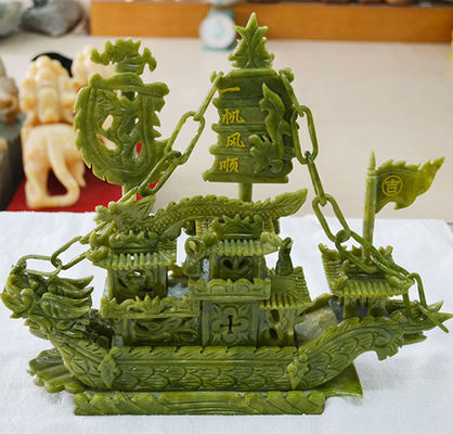 Beautifully Carved Jade Boat for Home Decoration and Business Gift