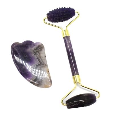 Face and Body Massaging Guasha Beauty Tool Trending Product 2024 Natural Amethyst Jade Facial Roller Gua Sha Massager