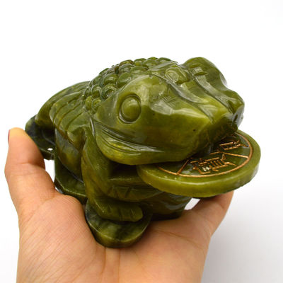 Wealth-Attracting Green Jade Toad Carving for Financial Success in Fengshui