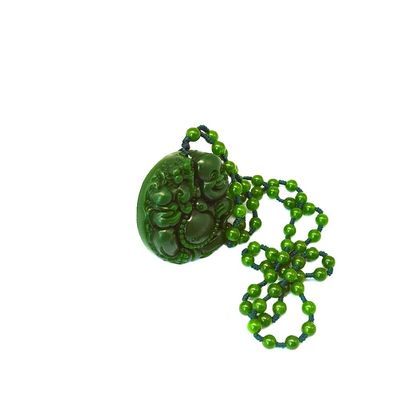 Feng Shui Style Regional Feature Natural Green Large Jade Happy Buddha Pendant Necklace with Chains