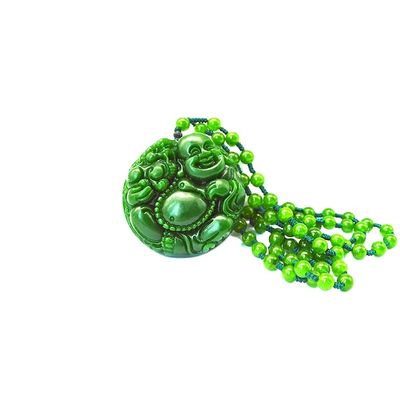Feng Shui Style Regional Feature Natural Green Large Jade Happy Buddha Pendant Necklace with Chains