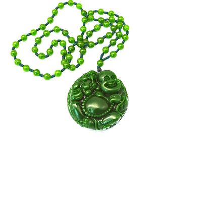 Feng Shui Style Regional Feature Natural Green Large Jade Happy Buddha Pendant Necklace with Chains
