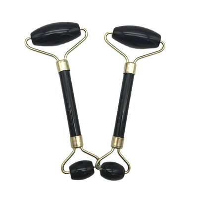 2024 Natural Black Obsidian Gua Sha Jade Facial Guasha Roller Massager for Face and Neck Care Beauty by Silver Metal