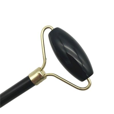 2024 Natural Black Obsidian Gua Sha Jade Facial Guasha Roller Massager for Face and Neck Care Beauty by Silver Metal
