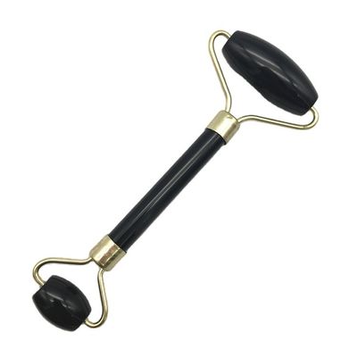 2024 Natural Black Obsidian Gua Sha Jade Facial Guasha Roller Massager for Face and Neck Care Beauty by Silver Metal