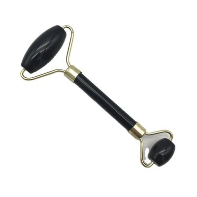 2024 Natural Black Obsidian Gua Sha Jade Facial Guasha Roller Massager for Face and Neck Care Beauty by Silver Metal