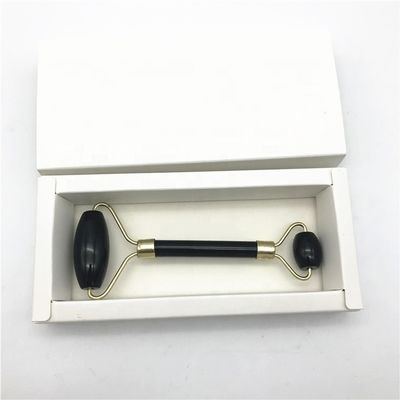 2024 Natural Black Obsidian Gua Sha Jade Facial Guasha Roller Massager for Face and Neck Care Beauty by Silver Metal
