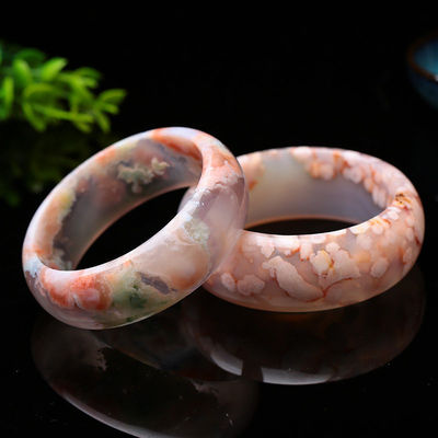 Jewelry Decoration Natural Sakura Agate Jade Bracelet Chalcedony Crystal Ice Through Bracelet Women 52-56mm